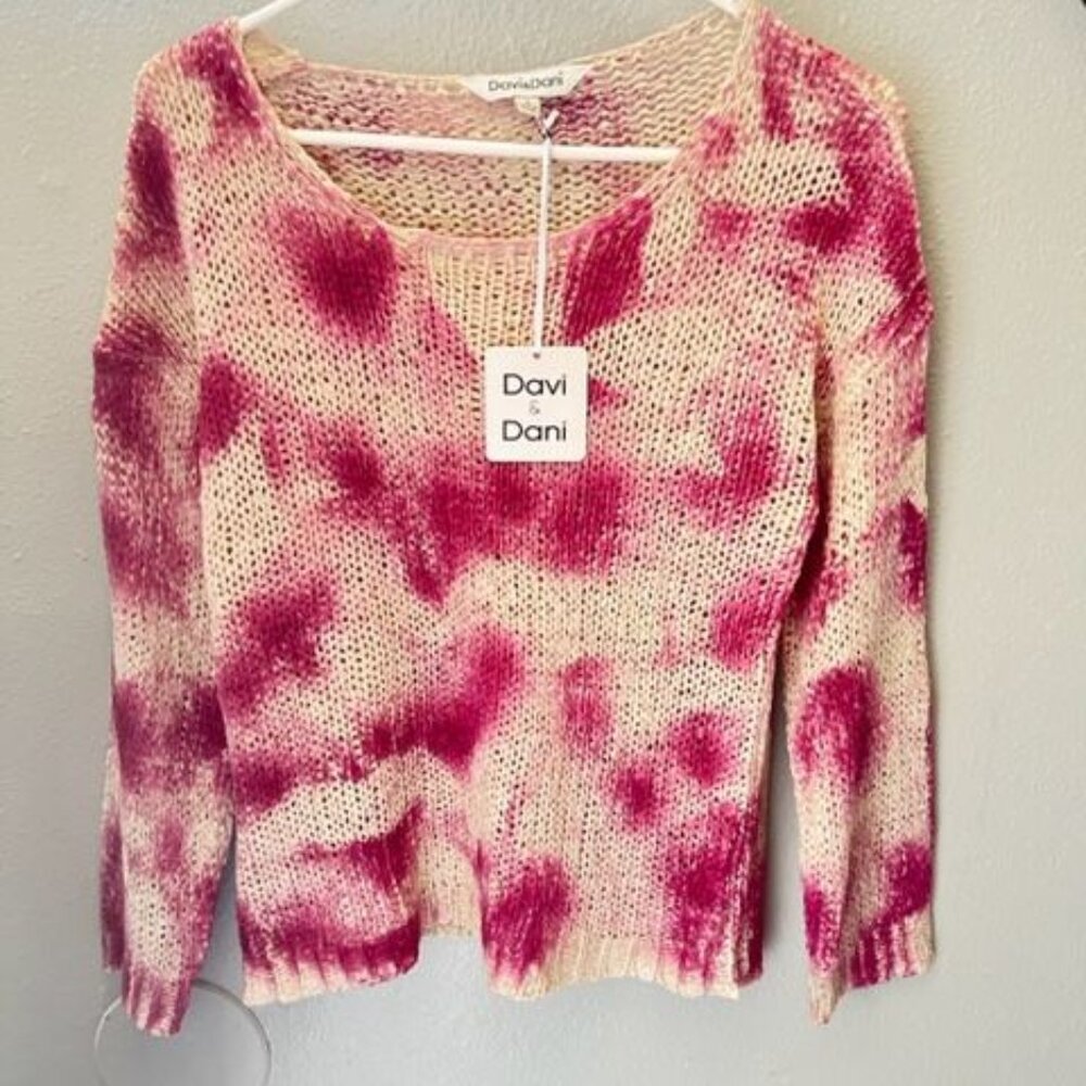 Davi & Dani Womens Tie-Dye Knit Sweater Pink/White Long Sleeve‎